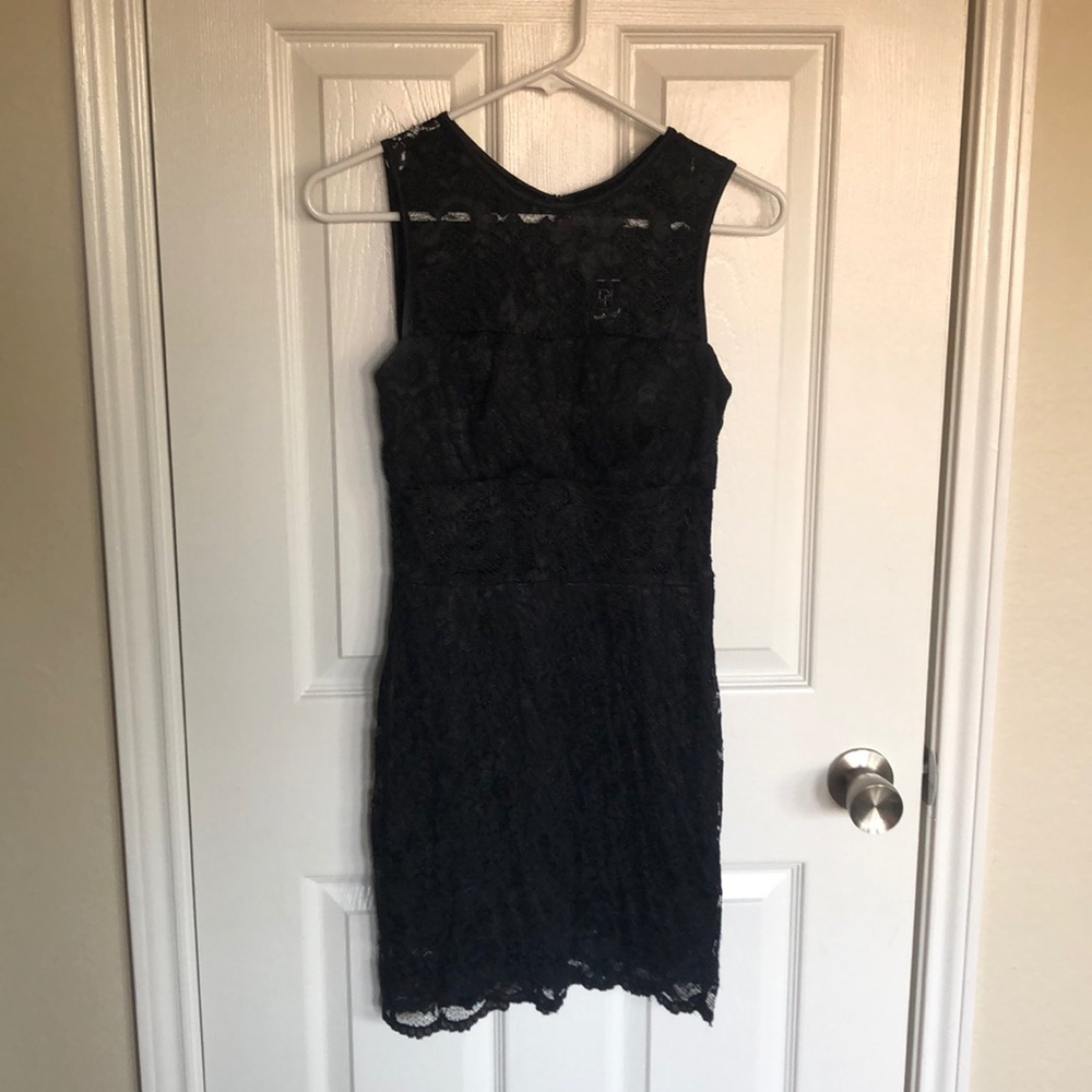 Black lace party dress.